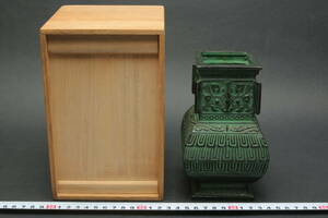 5725 height 15cm 894g Shibuya .. work rectangle blue copper vase . thing vase flower vase flower go in blue copper ornament Tang thing . China tree box attaching height hill copper vessel 