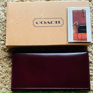 超美品 COACH コーチ レザー 二つ折り 長財布 ウォレット 札入れ 箱付 レザー ボルドー カード多数 メンズ レディース