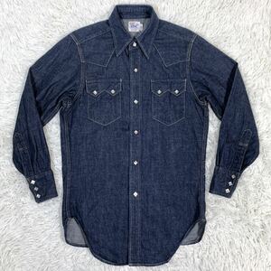 リーバイス【日本製 00年 ショートホーン】LEVI'S デニム ウエスタンシャツ デニムシャツ 復刻 濃紺 36 S