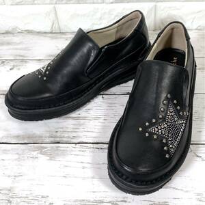 [ померить степень ]Doruche Dolce Star заклепки кожа туфли без застежки спортивные туфли сделано в Японии черный чёрный 23cm EEE