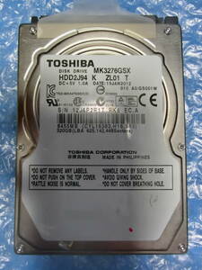 【中古】 TOSHIBA MK3276GSX 320GB/8MB 3918時間使用 管理番号:D209