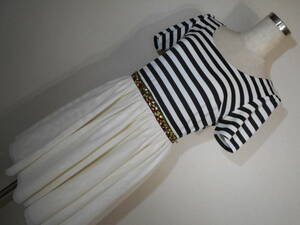 K202# Cynthia Rowley * white black border & ivory chu-ru*biju- decoration attaching One-piece #2