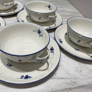 A1811 Noritake ノリタケ CRFTONE クラフトーン スープカップ＆ソーサー 5客 白 ホワイト 青 ブルー 花柄 保管現状品の画像3