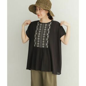 Z895 URBAN RESEARCH DOORS Urban Research door z Cross stitch embroidery French sleeve blouse M black tunic 