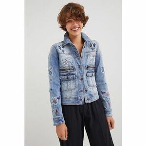 Z981 DESIGUAL デシグアル ペイズリー 刺繍 デニム ジャケット ショート 丈 インディゴ ブルー レディース サイズ S Gジャン 長袖 古着