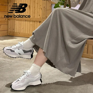 Z1098 New Balance ニューバランス スニーカー 24.0cm グレー × ホワイト レトロ フォルム ビッグ N ロゴ オーセンティック U327WEDの画像1