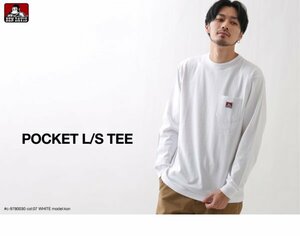 Z985 BEN DAVIS ベンデイヴィス ポケット 長袖 Tシャツ ロンT ホワイト 無地 メンズ サイズ M 胸ロゴ 古着 アメカジ ワーク カジュアル