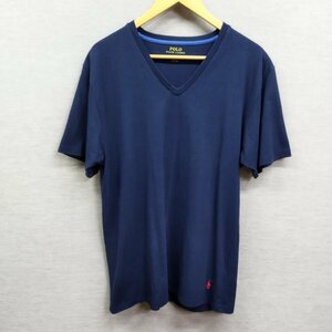 Z942 POLO RALPH LAUREN ポロ ラルフ ローレン Vネック Tシャツ 無地 ネイビー コットン シンプル アイビー カジュアル メンズ サイズ L