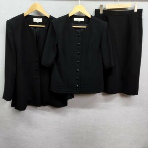 D274 PIERRE BALMAIN ピエールバルマン スーツ セットアップ 3点セット ジャケット スカート 冠婚葬祭 肩パット レディース ブラック 11AR