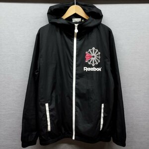 D466 Reebok リーボック ウィンドブレーカー ジップアップ ジャケット 裏地 メッシュ スポーツ トレーニング ブラック O ロゴ プリント