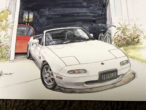 【貴重 1996年】ユーノス 絵はがき BOWイラスト コレクション ユーノスロードスター NA8C ポストカード マツダ EUNOS Roadster MAZDA