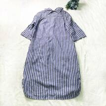 【新品同様】マーガレットハウエル 2022SS ワイドストライプリネン シャツワンピース WIDE STRIPE LINEN ブルー M 定価63,800円_画像9