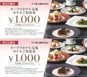 甲南☆オークラホテル丸亀 ホテルご利用券☆2,000円分(1,000円×2枚)☆株主ご優待券☆2025.3.31【管理7209】