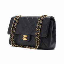 CHANELシャネルターンロック ダブルフラップ チェーンショルダー ラムスキン 黒（ゴールド金具）ショルダーバッグ ミニショル_画像2