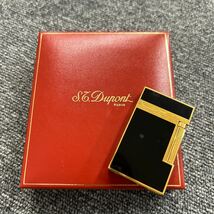 【121087】S.T Dupont デュポン ロゴ入り ガスライター 喫煙具 ブラック ゴールド 着火あり_画像1