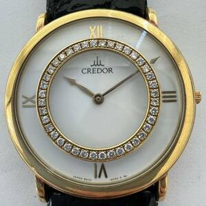 *1 иен старт *SEIKO Seiko CREDOR Credor 18KT diamond указатель мужские наручные часы 8N70-6060 кварц неподвижный белый циферблат б/у товар 