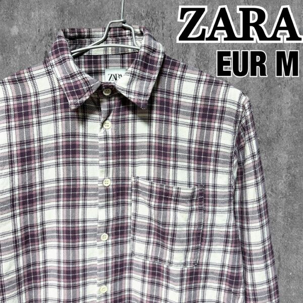 【美品】ZARA メンズ チェックシャツ 長袖 リラックスフィット 厚手 M