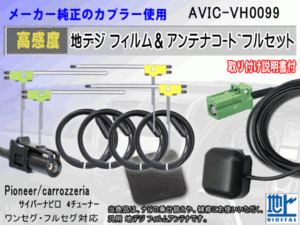 HF201 カロッツェリア AVIC-VH0099 コード 4本 L型 フィルム アンテナ 4枚 GPSアンテナ 1個 アースプレート 1枚 交換 補修 汎用 RG14