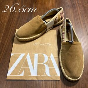 新品 ZARA 本革 スリッポン 26.5cm 41 SUEDE BEIGE メンズ ザラ スウェード スニーカー シューズ 紐なし