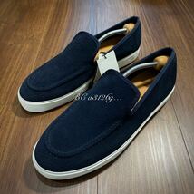 新品 ZARA 本革 パンチングレザースリッポン 29.0cm 45 SUEDE NAVY メンズ ザラ レザー スニーカー シューズ スリッポン タグ付き_画像2