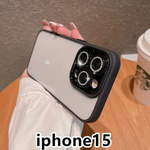 iphone15ケース レンズ保護付き　透明耐衝撃 ブラック135