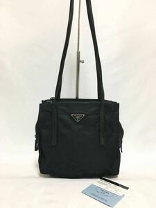 美品 プラダ 　ナイロン　ロゴプレート ギャランティカード ショルダーバッグ トートバッグ ブラック PRADA 