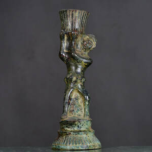 『漢・青銅器彫・人燈』極細工 置物古賞物 中国古玩 中国古美術