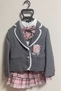 可愛い　5点セット　120 制服　チェック　ピンク　可愛い　 卒園式　グレー　ブレザー　幼稚園　小学生　発表会　結婚式　入学式