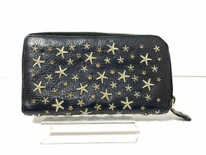 【中古】JIMMY CHOO　ジミーチュウ　ウォレット　長財布　スタースタッズ　ラウンドジップ　レザー　ブラック