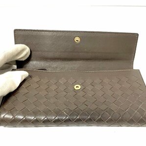 【良品】BOTTEGA VENETA ボッテガヴェネタ 長財布 ウォレット イントレチャート レザー ブラウンの画像8