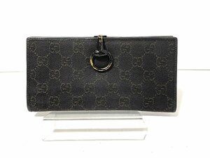 【中古】GUCCI グッチ　フラップウォレット　長財布　ホースビット　キャンバス