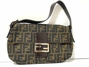 【中古】FENDI フェンディ　ズッカ　ショルダーバッグ　カバン　キャンバス　ブラウン