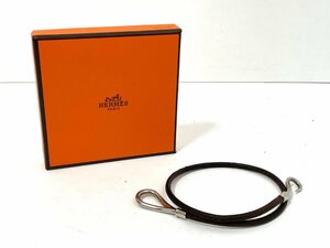 [ superior article ]HERMES Hermes choker leather Brown silver metal fittings 