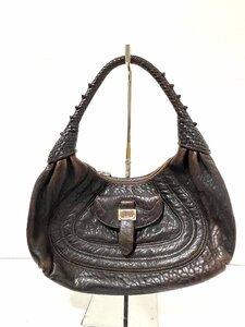 【中古】FENDI フェンディ　ズッカ　ミニスパイ　ショルダーバッグ　カバン　レザー　ブラウン