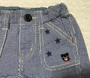  double B* short pants *80*. face star embroidery * blue × white check * short pants * Miki House 