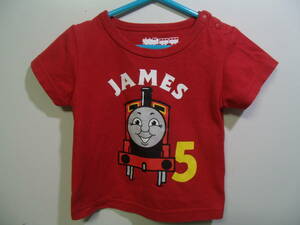 全国送料無料 きかんしゃトーマスと仲間たち ジェームス JAMES 子供服キッズベビー男の子プリント半袖赤色Tシャツ 80