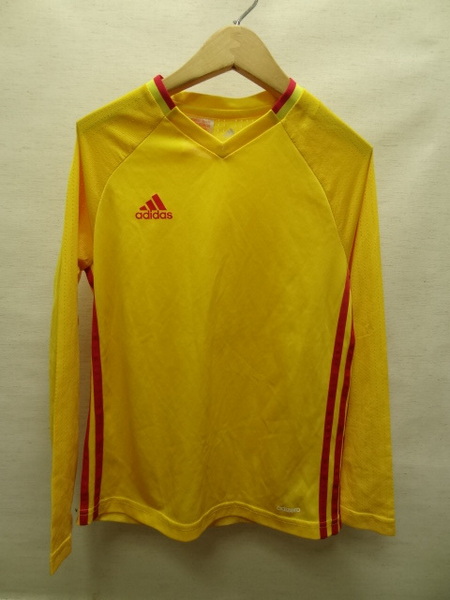 全国送料無料 アディダス adidas 子供服キッズ男&女の子 サッカー等スポーツ部分的にメッシュ素材 長袖 Vネック ゲームTシャツ 140