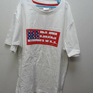 全国送料無料 マーベル MARVEL メンズ 綿100%素材 星条旗柄ボックスロゴプリント 半袖白色Tシャツ サイズ L