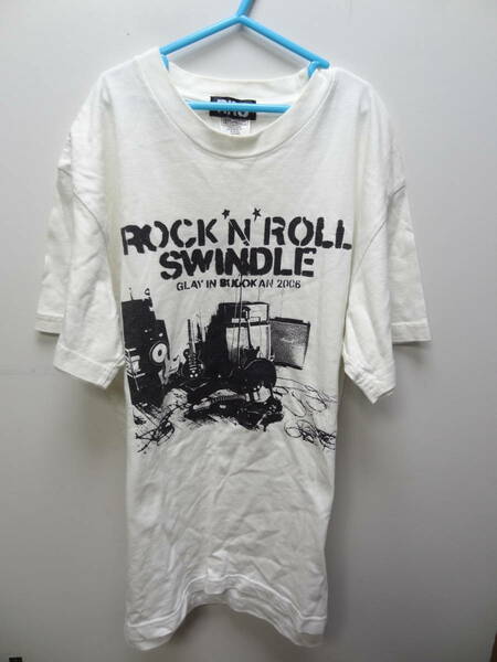 全国送料無料 グレイ GLAY 武道館 2006年 メンズ 綿100%素材 ROCK’N’ROLL SWINDLE プリント 半袖白色Tシャツ サイズ M