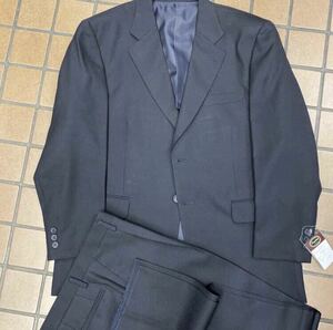 新品　未使用　濃紺　バスケット織　2つボタンスーツ　セットアップ　サイズAB5 センターベンツ　ワンタック　激安　ウールシルク生地