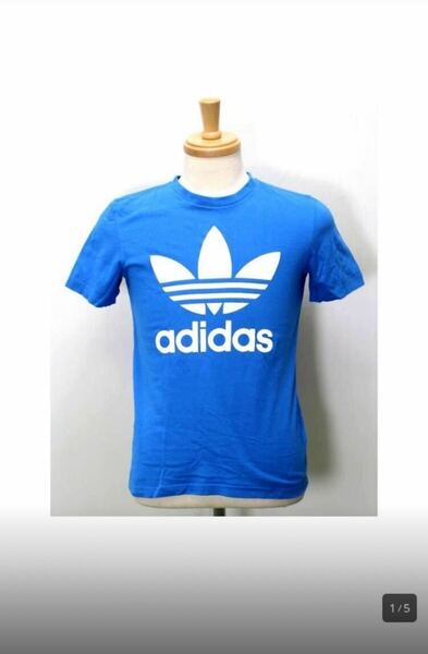 adidasトレフォイルブランドロゴ半袖Tシャツ 表記M 日本サイズはS位に成ります。青×白