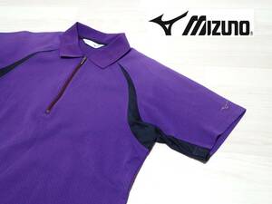 *MIZUNO GOLF * Mizuno * made in Japan * golf wear *la gran sleeve * half Zip * polo-shirt with short sleeves * purple × black * men's *M