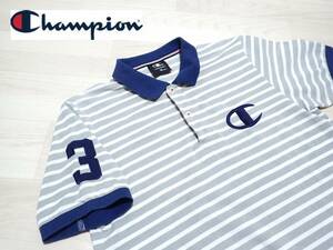 ☆Champion　☆チャンピオン　☆㈱ゴールドウイン　☆スポーツ　☆ゴルフ　☆ビッグロゴ　☆ボーダー柄　☆半袖ポロシャツ　☆メンズ　☆M