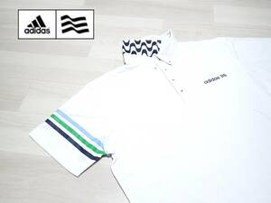 ☆襟裏かっこいい！！　☆adidas GOLF　☆アディダス　☆ゴルフウエア　☆ボタンダウン　☆半袖ポロシャツ　☆ホワイト　☆メンズ　☆L　 