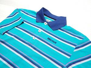 *Marmot * Marmot * outdoor wear * cotton * polyester * border pattern * polo-shirt with short sleeves * blue group * men's 