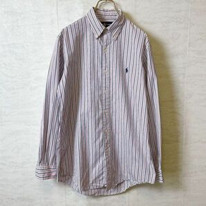 ラルフローレン ＢＤ長袖シャツ 薄手 マルチカラーストライプ ポニー刺繍 古着の画像1