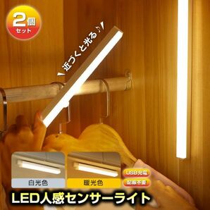 人感センサーライト LED 明るい 室内 玄関 廊下 照明 寝室 階段 2個セット 夜間ライト 充電式 20cm マグネットの画像1