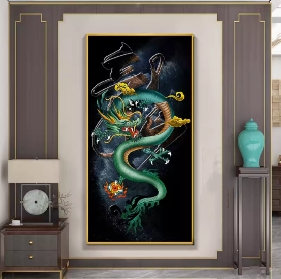 Hard to obtain!Blue dragon spirit beast★Living room decorative painting Entrance decorative painting Modern sofa background decorative painting 40*80cm, artwork, painting, others