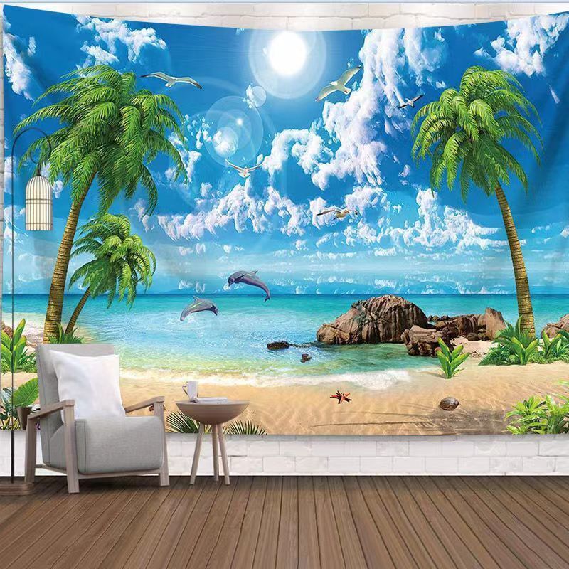 Tapestry Sandy Beach Sea Wall Hanging Fabric Decoration Supplies Wall Decoration Mural Redecoration Room Window Curtain Stylish Decoration Unique Gift, artwork, painting, others