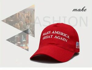 【新品】■ ドナルドトランプ 帽子 キャップ 赤 Make America Great Again 刺繍 アメリカ国旗付き ■